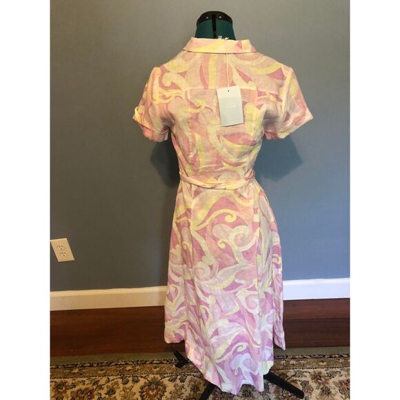 Hill House NWT Pink The Lily Midi Dress Candy Kaleidoscope 70s style, Size XXS - Picture 6 of 7